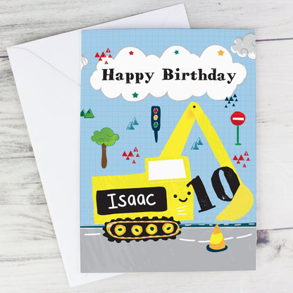 Personalised Digger Birthday Card Add Any Age & Name - Personalise It!