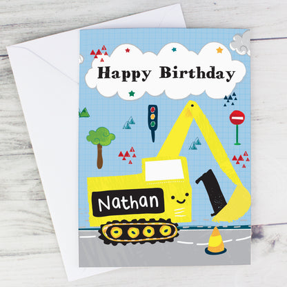 Personalised Digger Birthday Card Add Any Age & Name - Personalise It!