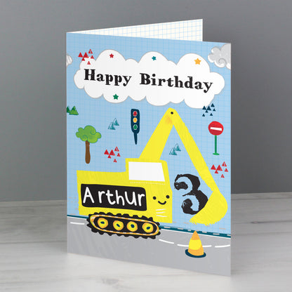 Personalised Digger Birthday Card Add Any Age & Name - Personalise It!