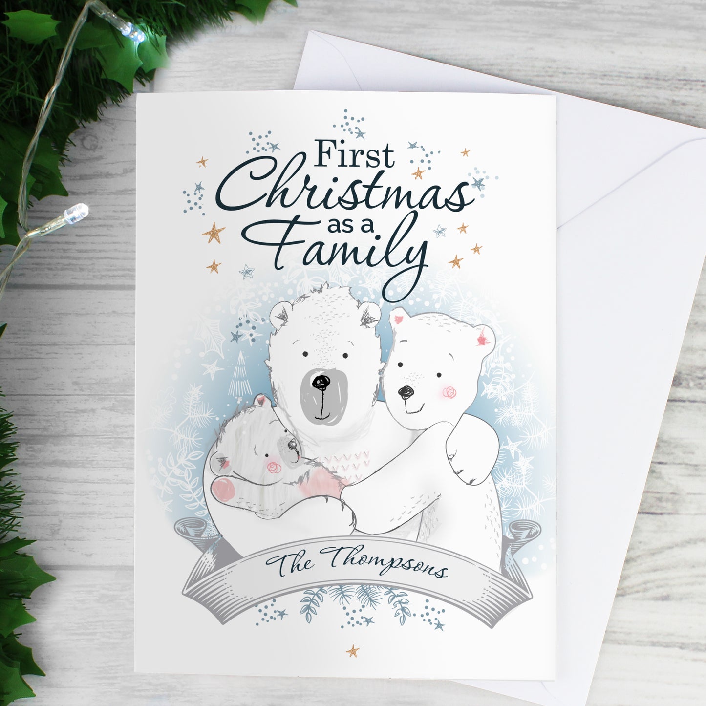 Personalised Polar Bear '1st Christmas As A Family' Card Add Any Name - Personalise It!