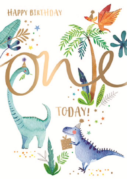 Dinosaur Party 1st Birthday Greeting Card