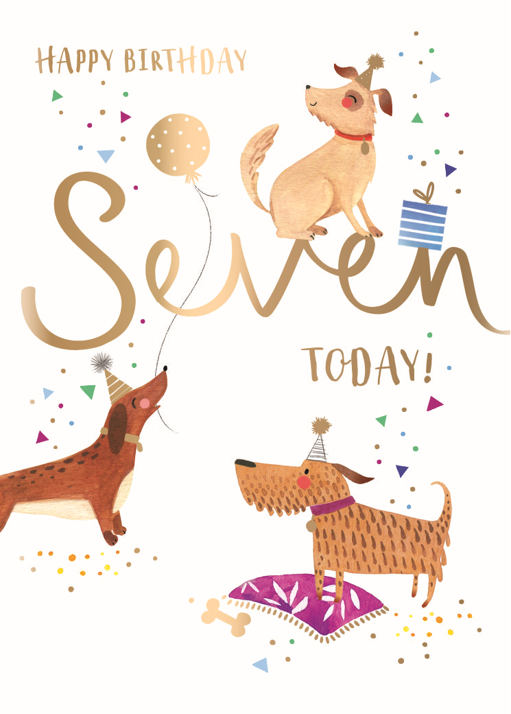 Dogs Party Yappy 7th Birthday Greeting Card