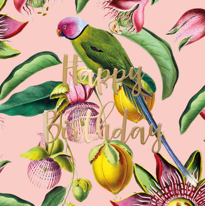 Parrot & Botanical Garden Birthday Greeting Card