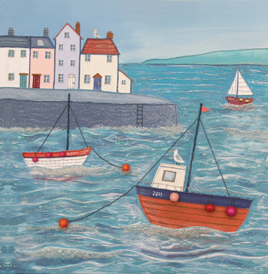 High Tide Square Blank Greeting Card by Artist Jo Grundy