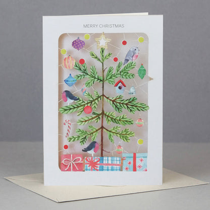 Paper Cut Xmas Tree With Decorations Christmas Greeting Card