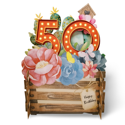 Happy 50th Birthday Flowers & Butterflies 3D Pop Up Greeting Card