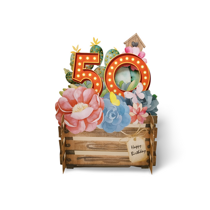 Happy 50th Birthday Flowers & Butterflies 3D Pop Up Greeting Card