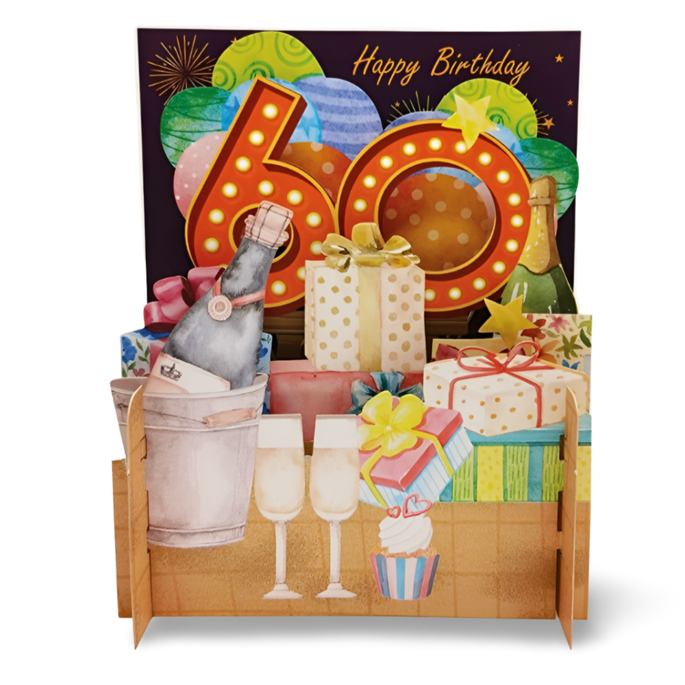 Happy 60th Birthday Celebration Party 3D Pop Up Greeting Card