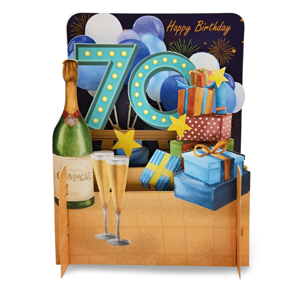 Happy 70th Birthday Champagne 3D Pop Up Greeting Card