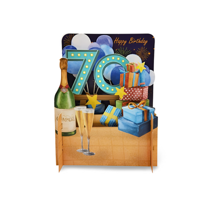 Happy 70th Birthday Champagne 3D Pop Up Greeting Card