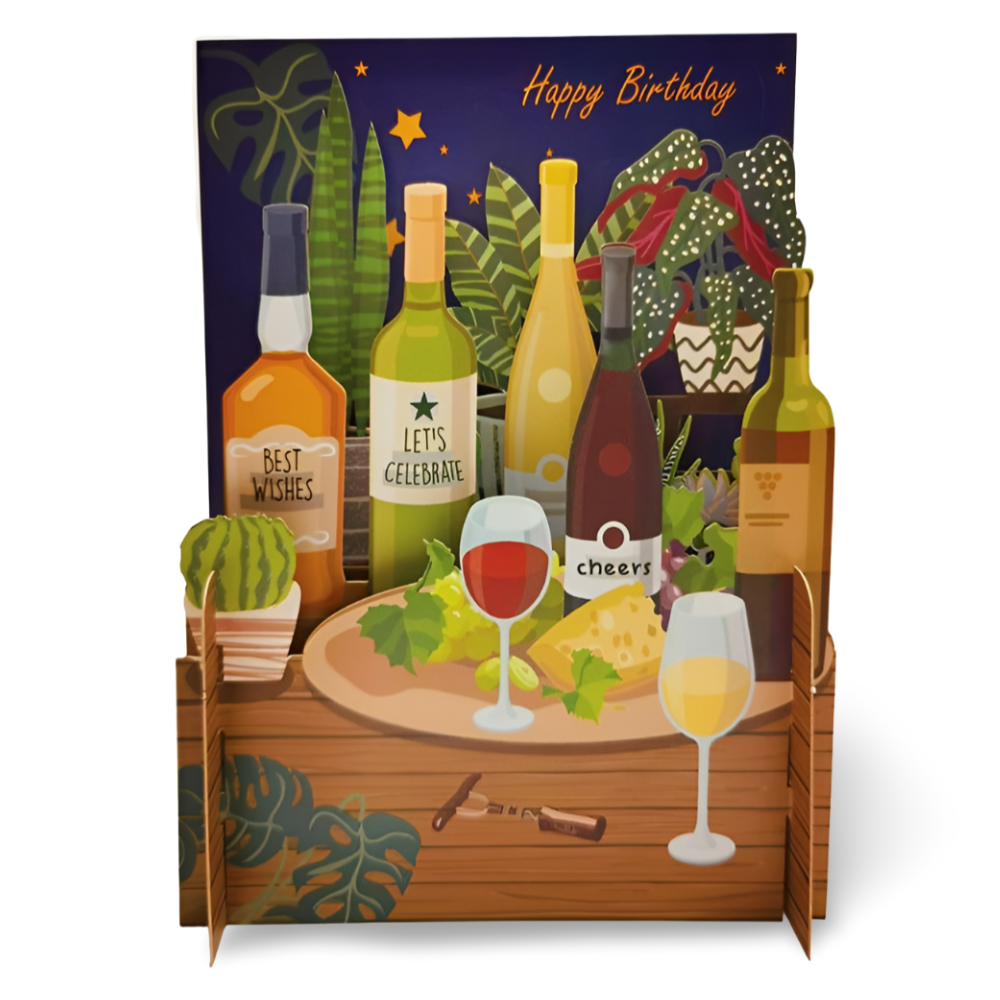 Happy Birthday Wine & Cheese 3D Pop Up Greeting Card