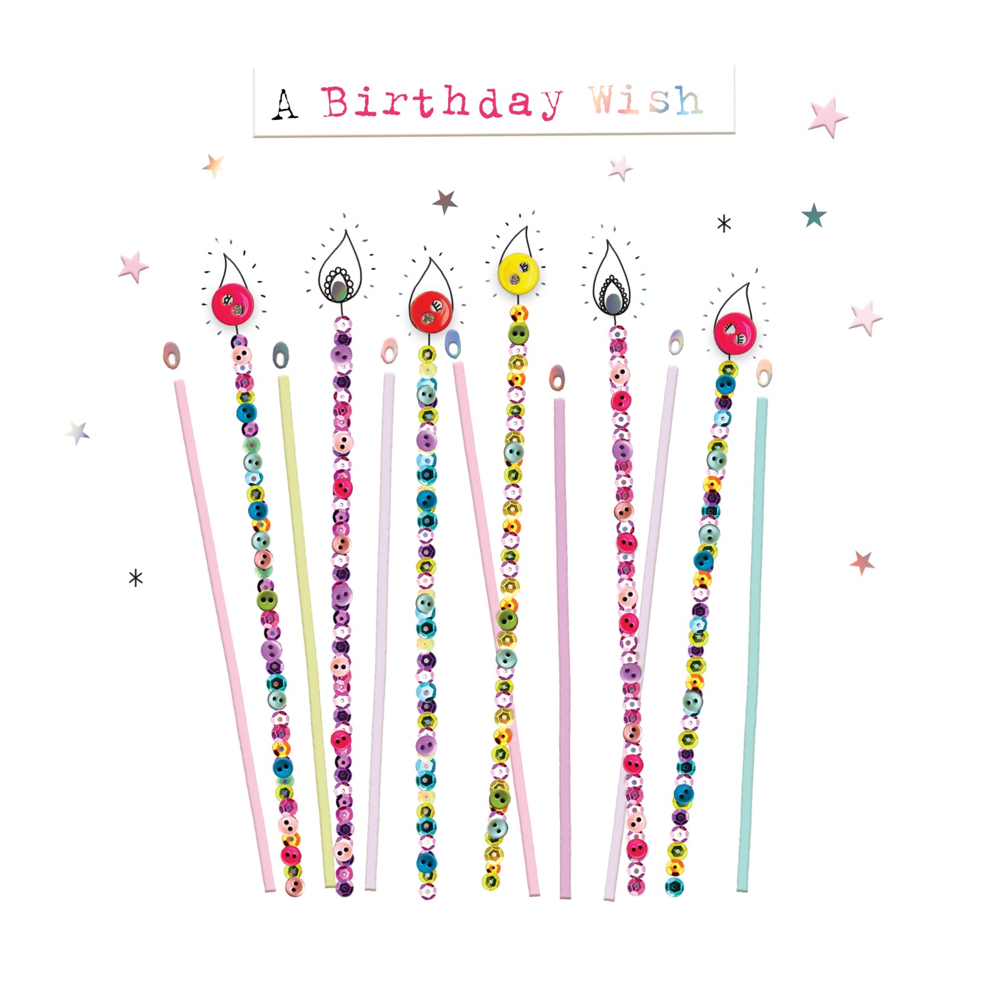 Birthday Candles Hand-Finished Buttons Birthday Card