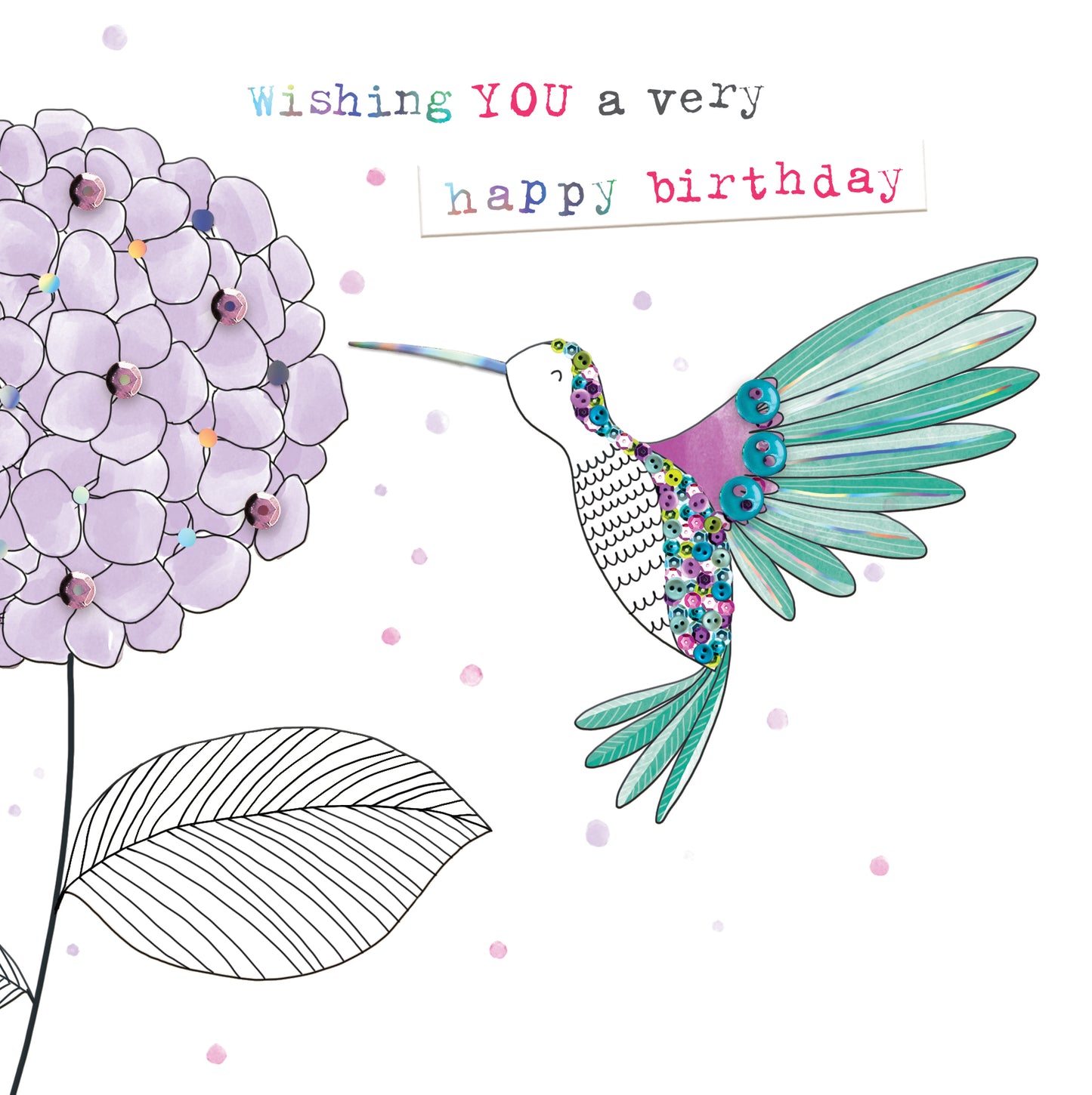 Humming Bird Hand-Finished Buttons Birthday Card