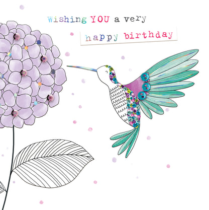 Humming Bird Hand-Finished Buttons Birthday Card