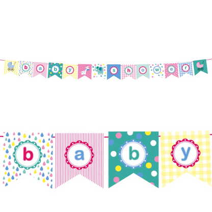 Baby Shower Flag Bunting Paper Board & Varnished On String