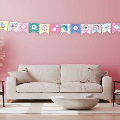 Baby Shower Flag Bunting Paper Board & Varnished On String