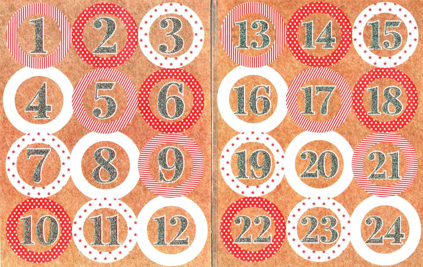 Advent Stickers 1-24 Round Glitter Numbers Christmas Advent Calendar Crafts