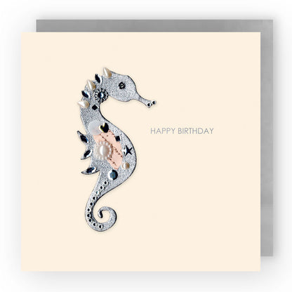 Jewelled Handmade Embellished Seahorse Birthday Card