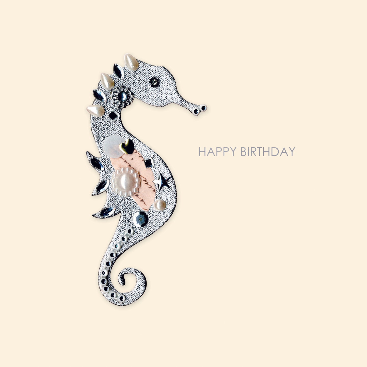 Jewelled Handmade Embellished Seahorse Birthday Card