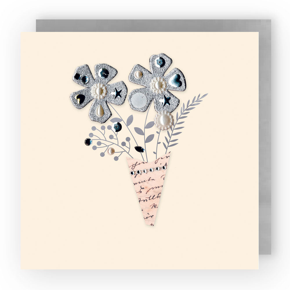 Jewelled Handmade Embellished Floral Birthday Card