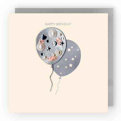 Jewelled Handmade Embellished Balloons Birthday Card