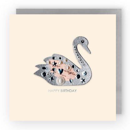 Jewelled Handmade Embellished Majestic Swan Birthday Card