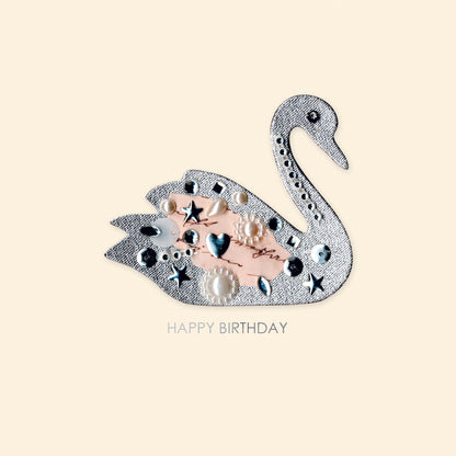 Jewelled Handmade Embellished Majestic Swan Birthday Card