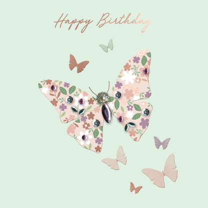 Jewelled Handmade Embellished Butterflies Birthday Card