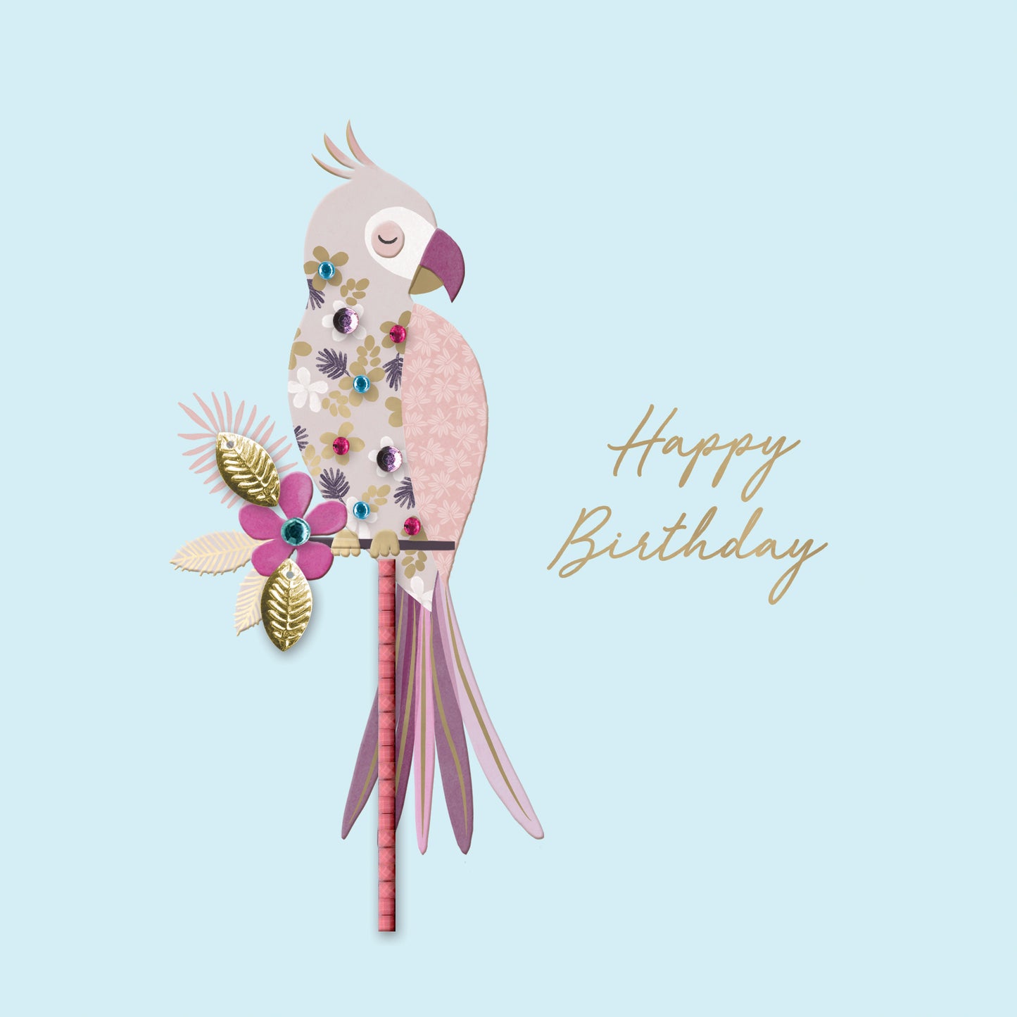 Jewelled Handmade Embellished Parrot Birthday Card