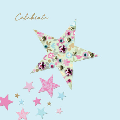 Jewelled Handmade Embellished Floral Star Birthday Card