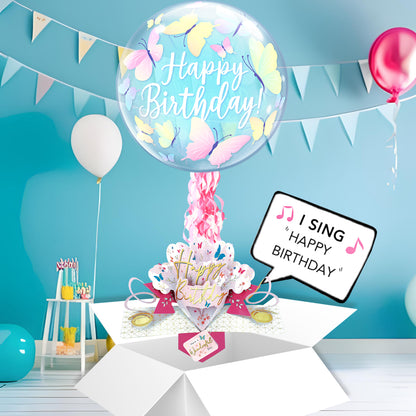 Any Female Birthday Pop Up Card & Musical Balloon Surprise Delivered In A Box