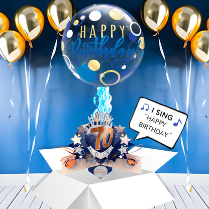 70th Birthday Pop Up Card & Musical Balloon Surprise Delivered In A Box For Him