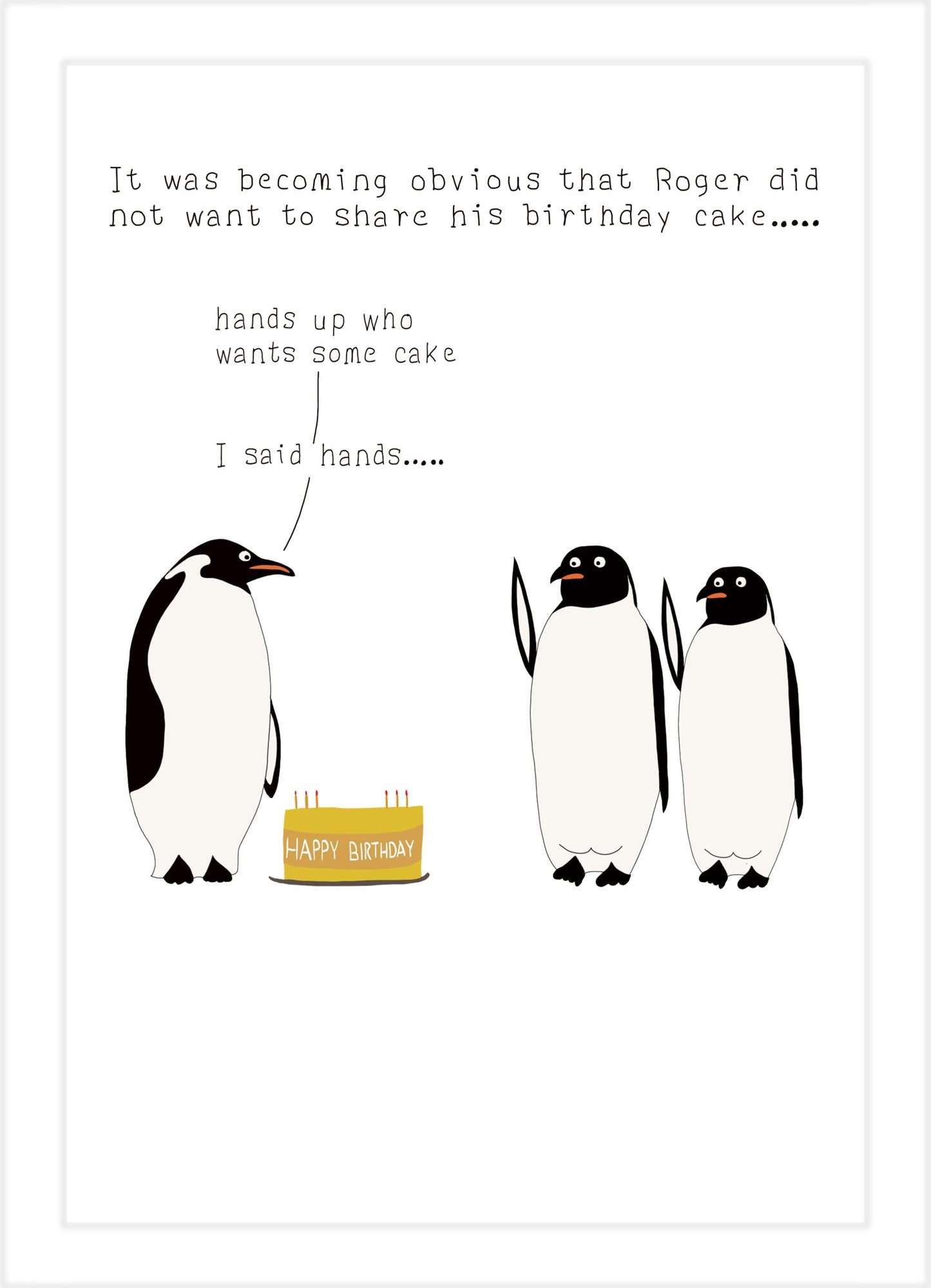 Funny Penguin Sharing A Cake Birthday Card