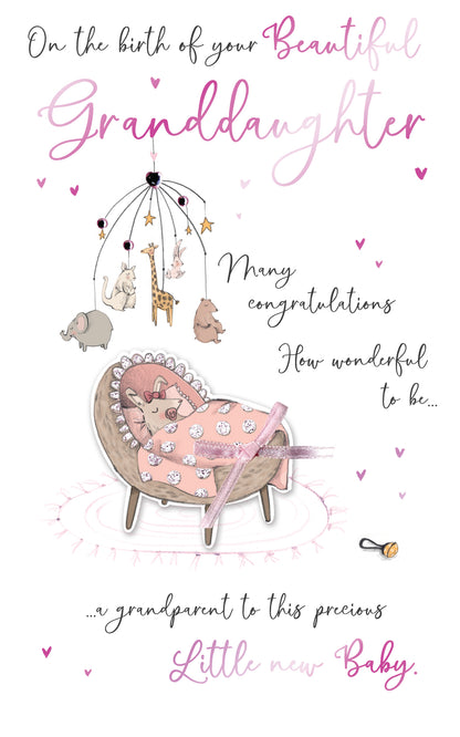 New Baby Granddaughter Embellished Baby Girl Greeting Card