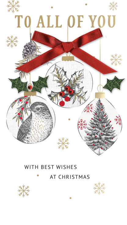 To All Of You Baubles Embellished Christmas Card Hand-Finished