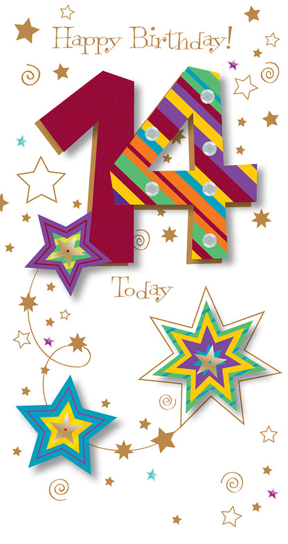 Teens 14th Birthday 14 Today Embellished Greeting Card
