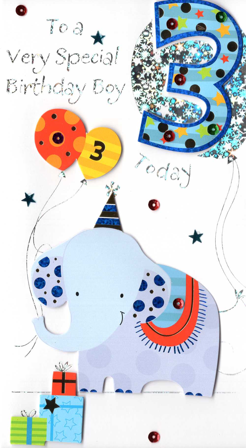 Boys 3rd Birthday 3 Today Embellished Greeting Card