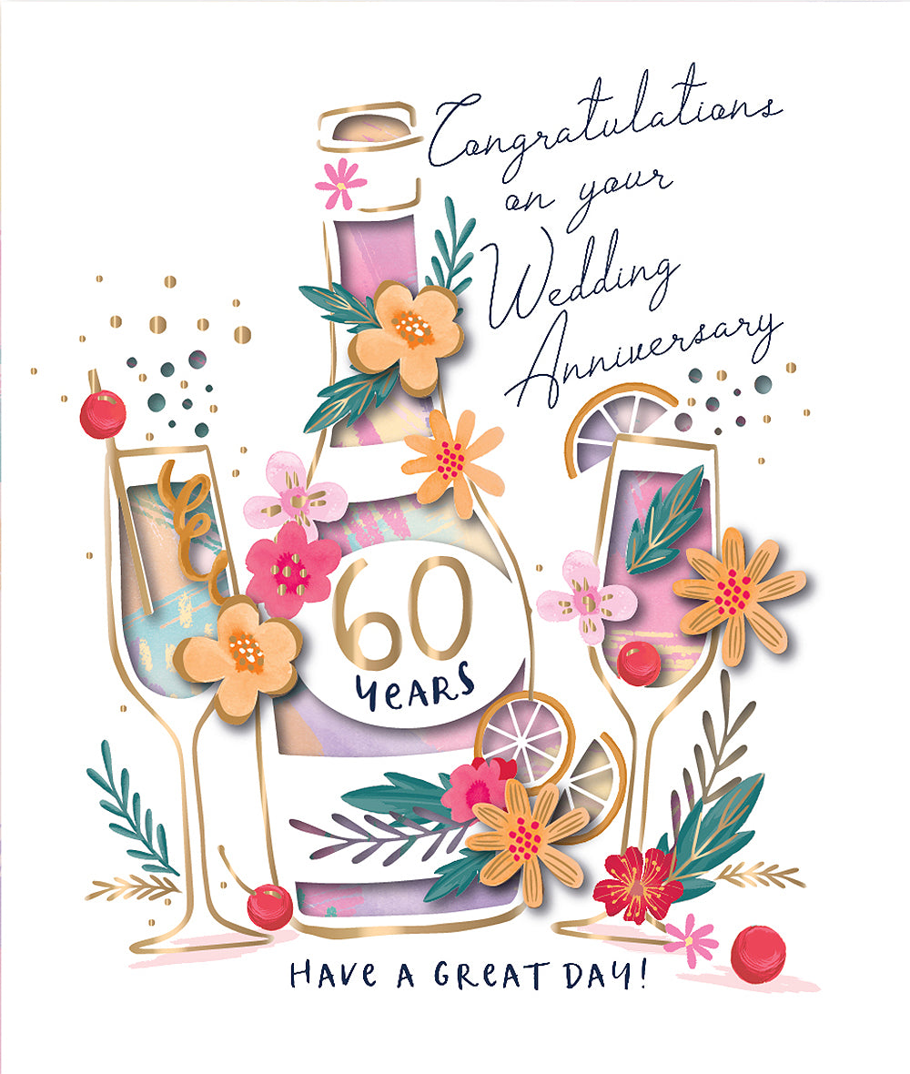 60 Years Embellished Diamond Wedding Anniversary Card