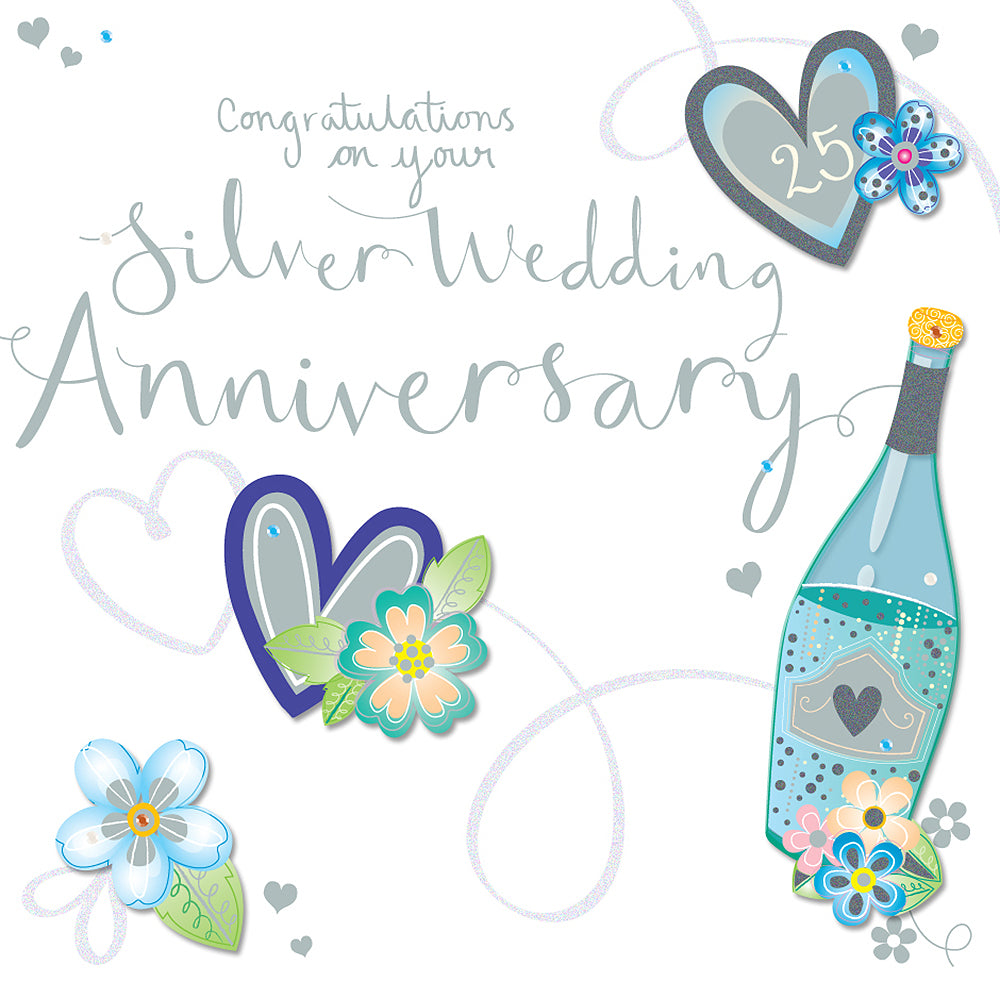 Silver Wedding 25th Anniversary Embellished Greeting Card