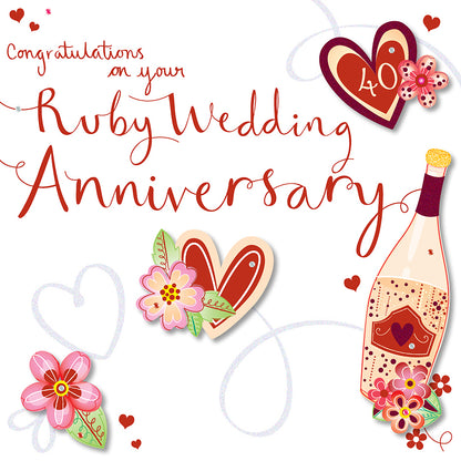 Ruby Wedding 40th Anniversary Embellished Greeting Card