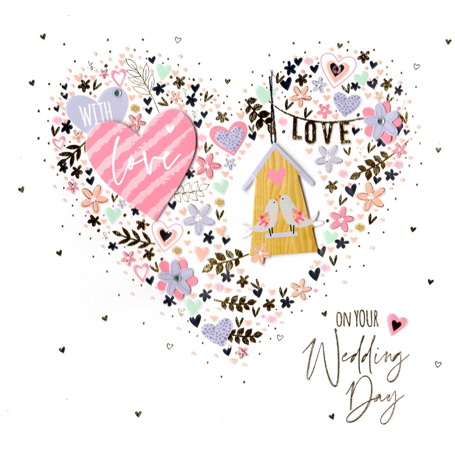 Love Birds Wedding Day 8" x 8" Embellished Greeting Card