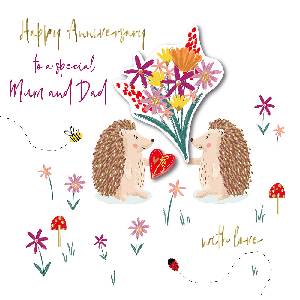 Mum & Dad Hedgehogs Anniversary Embellished Greeting Card