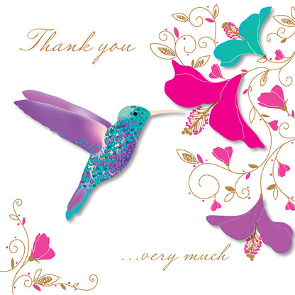 Thank You Very Much Embellished Hummingbird Greeting Card