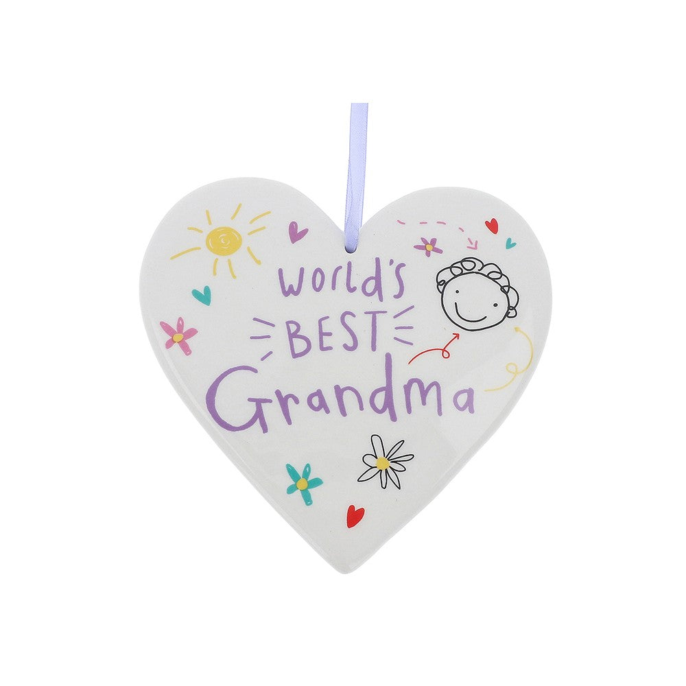 Scribbles Cute World's Best Grandma Ceramic Heart Plaque