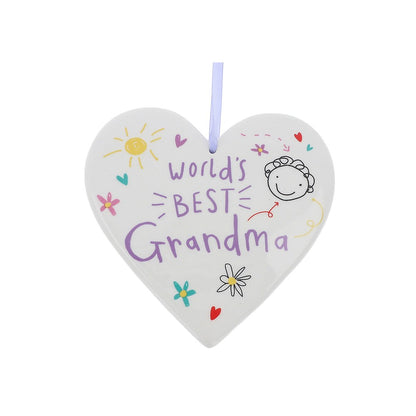 Scribbles Cute World's Best Grandma Ceramic Heart Plaque