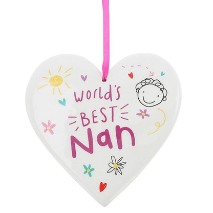 Scribbles Cute World's Best Nan Ceramic Heart Plaque