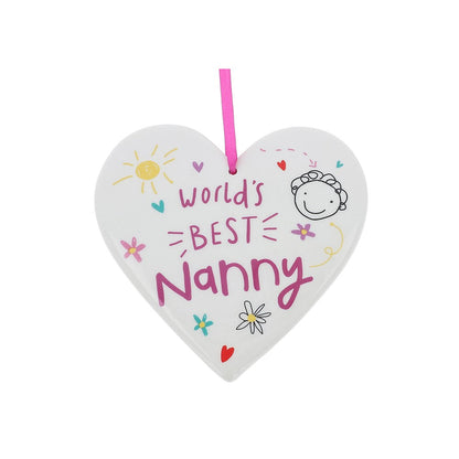 Scribbles Cute World's Best Nanny Ceramic Heart Plaque