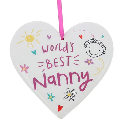 Scribbles Cute World's Best Nanny Ceramic Heart Plaque