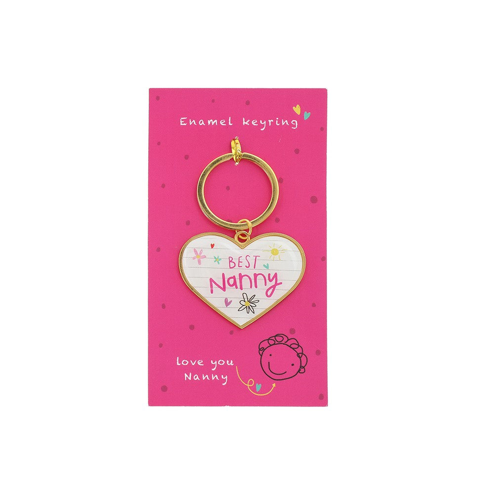 Scribbles Cute Best Nanny Heart Shaped Enamel Keyring