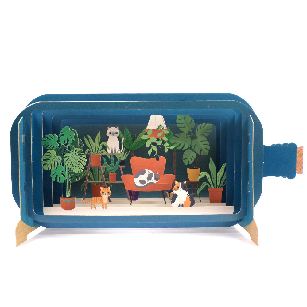 Message In A Bottle Cats At Home Pop Up Birthday Greeting Card